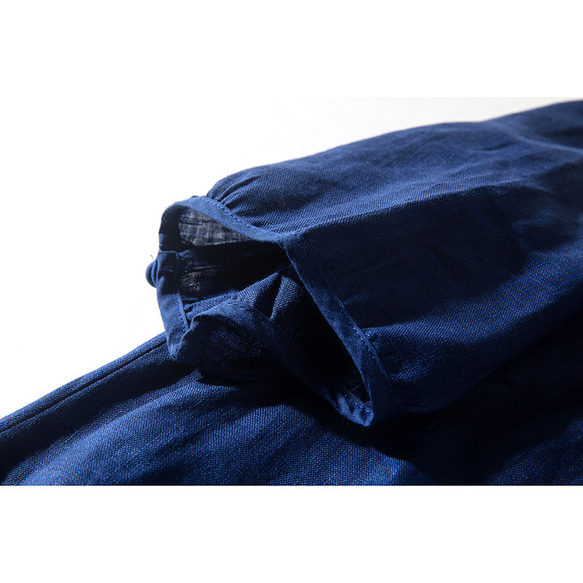リネンワンピース　襟刺繍　半袖ワンピース　シンプルワンピース　ネイビー3サイズ　L170NV 5枚目の画像