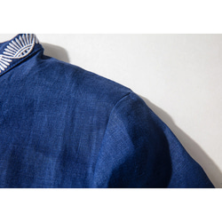 リネンワンピース　襟刺繍　半袖ワンピース　シンプルワンピース　ネイビー3サイズ　L170NV 4枚目の画像