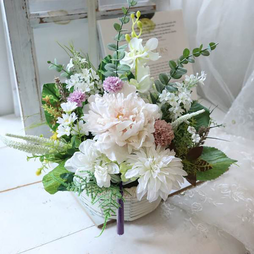 フラワーアレンジメント各色 芍薬 蘭 お供え お見舞い 直送可能