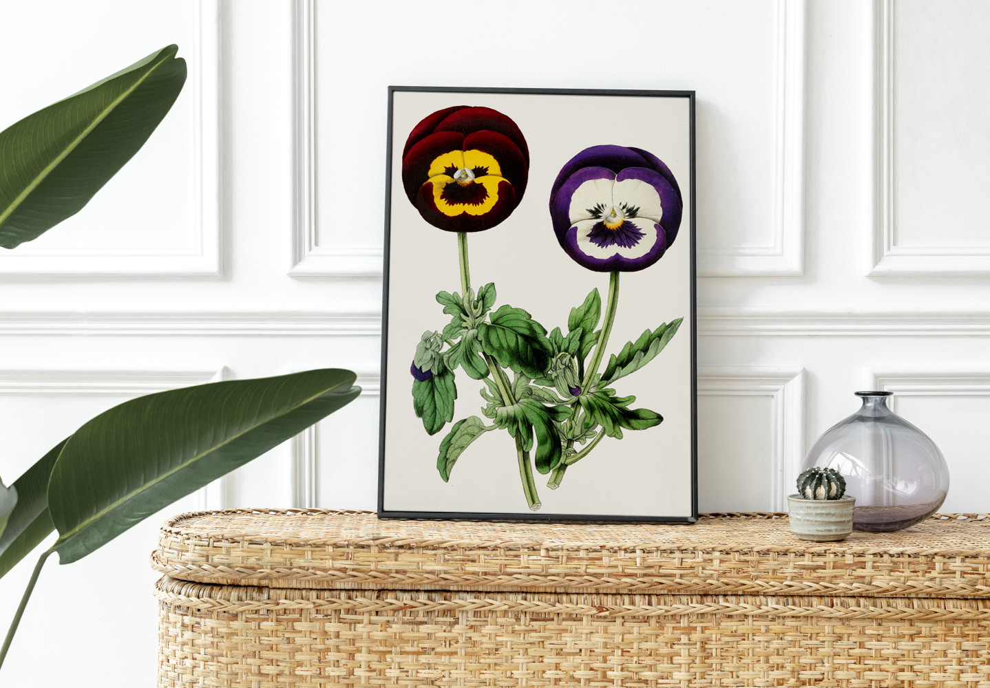 【希少】パンジー花かご刺繍アート 木製フレーム付き 希少】パンジー花かご刺繍アート 木製フレーム付き