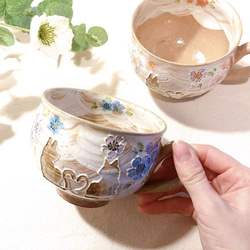 【清水焼】ハートネコ　スープカップ　ブルー 4枚目の画像