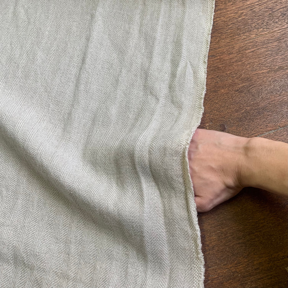 【2m以上専用ページ】 遠州織物 中厚地 [リネン100%] ヘリンボン 生地 キナリ 6枚目の画像