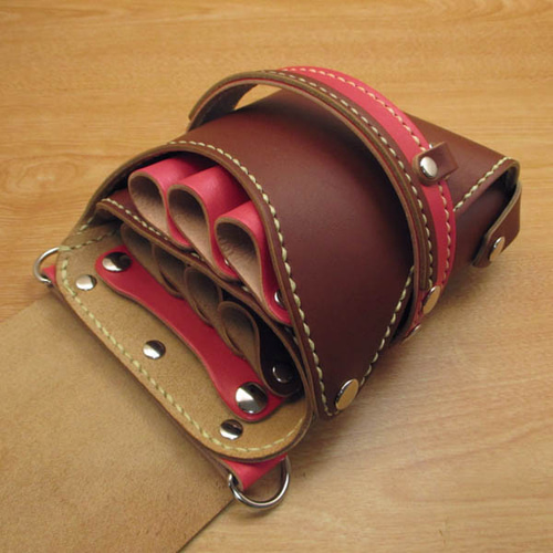 本革 7丁差し フタ付き シザーケース (ブラウン＆レッド) SCA-134/DMF  