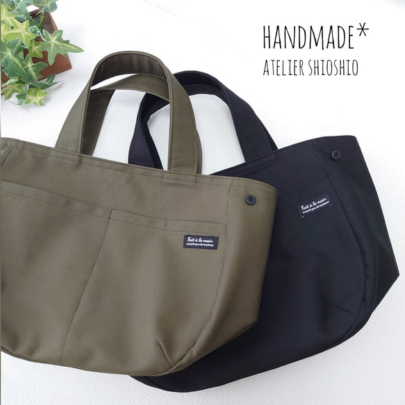 【カラー選べます】帆布 ころんとバック(2way・2ポケット) Mサイズ＊受注制作＊持ち手長さ変更可能 5枚目の画像