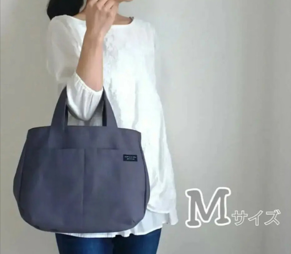 【カラー選べます】帆布 ころんとバック(2way・2ポケット) Mサイズ＊受注制作＊持ち手長さ変更可能 6枚目の画像