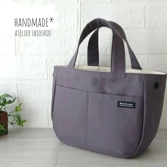 【カラー選べます】帆布 ころんとバック(2way・2ポケット)  Ｓサイズ＊受注制作＊持ち手の長さ変更可能　　　　 3枚目の画像