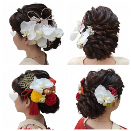 2WAY ボリューム 髪飾り【白無垢 色打掛】胡蝶蘭 成人式 結婚式 髪振袖  