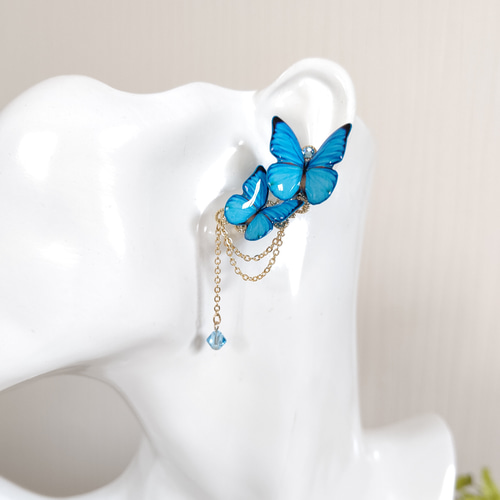 蝶々イヤーカフ(クリップ式イヤリング)♪】モルフォ蝶(新色)、オオルリ