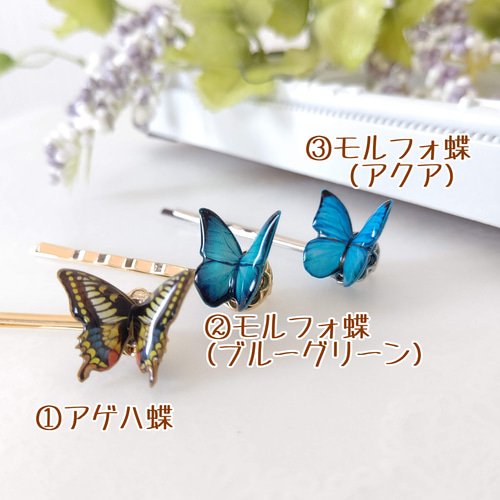 よりどり2本セット♪6cm 蝶々ヘアピン】モルフォ蝶、アゲハ蝶