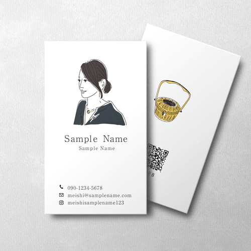 両印刷代＋送料込み☆ミニマル・シンプル似顔絵イラスト名刺～開店