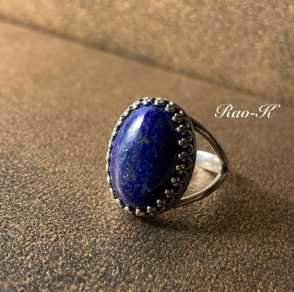 高品質オリエンタルな艶美ラピスラズリ牡丹手彫りリング1点物 ✨ヨーロピアン・アンティーク調リング〜ラピスラズリ 指輪