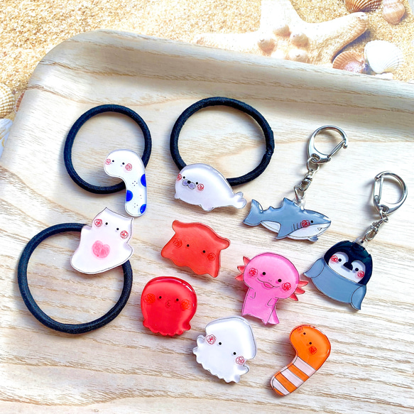 レジン ヘアゴム ブラック ホワイト マトリカリア ドライフラワー 楕円