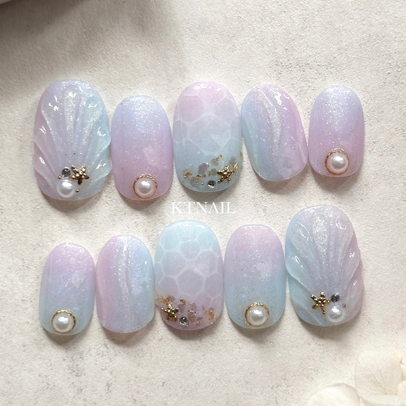 マーメイド 人魚の鱗 シェル 海 貝殻 ネイルチップ サマー 夏 夢