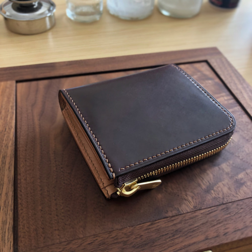 オーダー品　L字ファスナー　ホーウィンシェルコードバン　ナチュラル 受注製作 Horweenシェルコードバンナチュラル L字ファスナーミニ