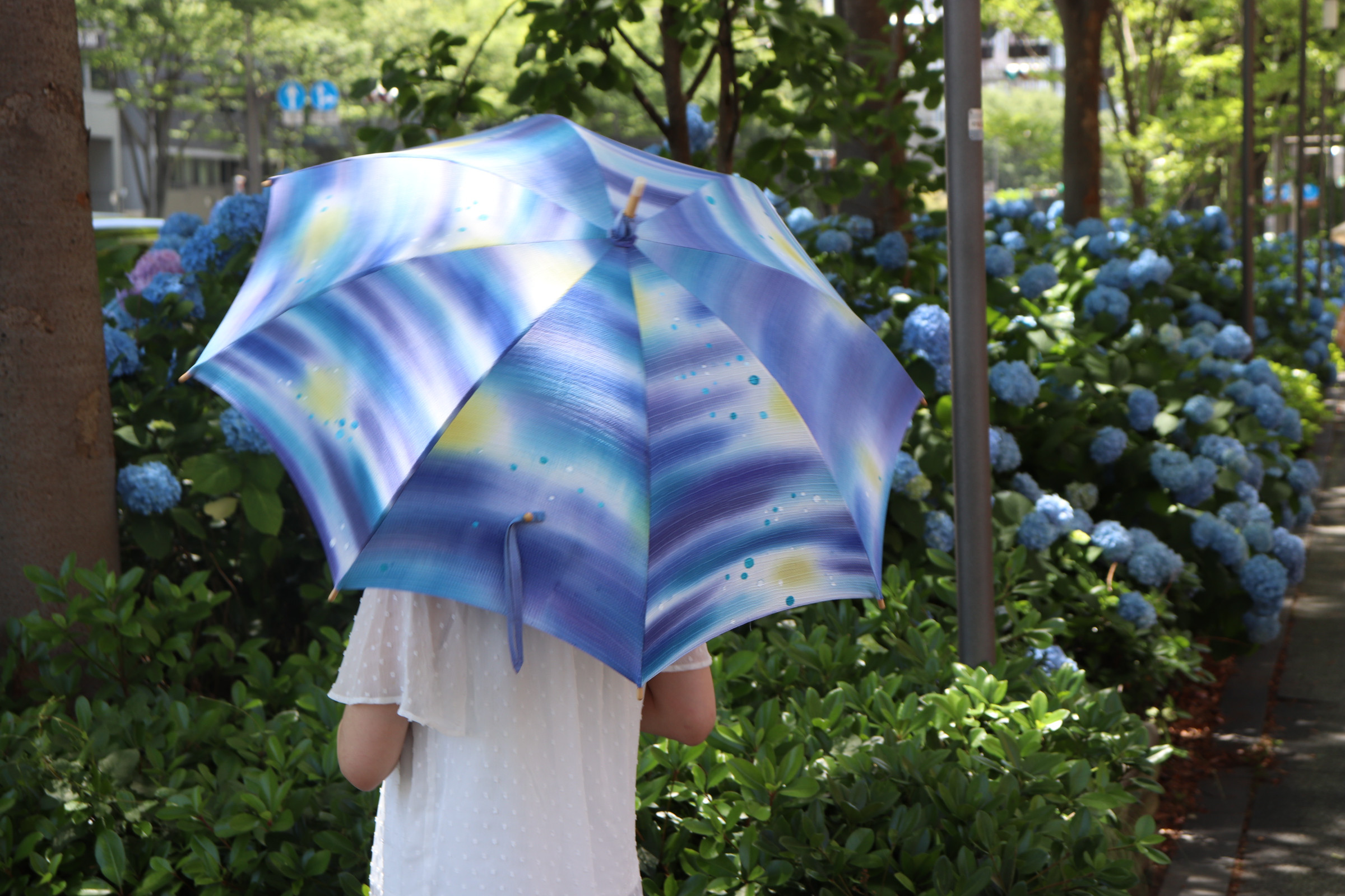 手描き晴雨兼用日傘『月夜の雨』