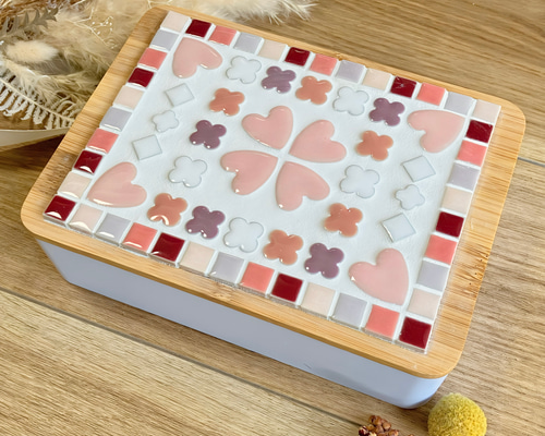 鏡つき！メイクボックス/ドレッサーボックス ピンク&パープル 美濃焼