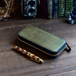 ラウンドファスナー万年筆ケース 3本挿し ペンケース 革小物