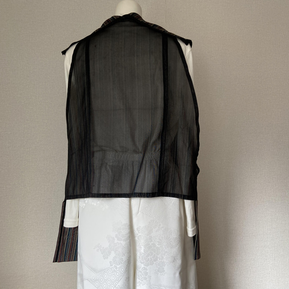 着物リメイク　正絹　ベスト　黒　縞柄　ブラック 5枚目の画像