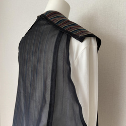 着物リメイク　正絹　ベスト　黒　縞柄　ブラック 7枚目の画像