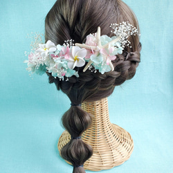 プルメリア　ピンク　エメラルドグリーン　スターフィッシュ　ヒトデ　髪飾り　結婚式　 3枚目の画像