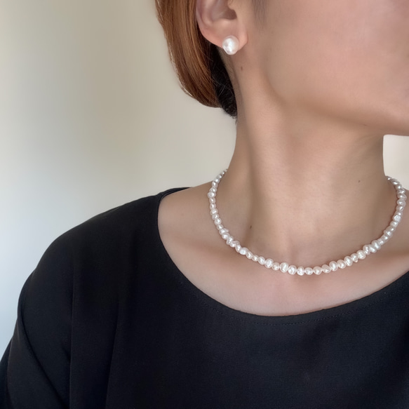 【パールをカジュアルに】38cm～/バロックパール パールネックレス サージカルステンレス チョーカー 結婚式 クラスプ 12枚目の画像