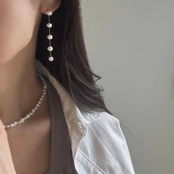 【パールをカジュアルに】38cm～/バロックパール パールネックレス サージカルステンレス チョーカー 結婚式 クラスプ 5枚目の画像