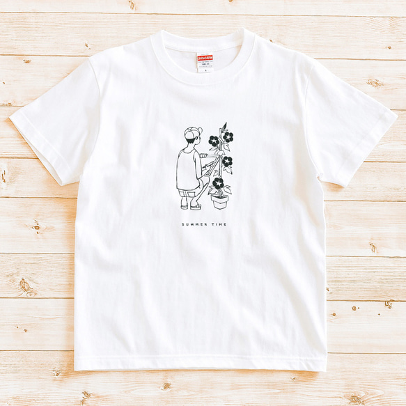 半袖Tシャツ『アサガオ観察・男子』メンズ レディース ホワイト 2枚目の画像