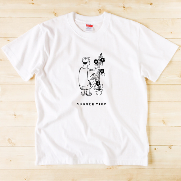 半袖 Tシャツ 『アサガオ観察・男子』 メンズ レディース 2枚目の画像