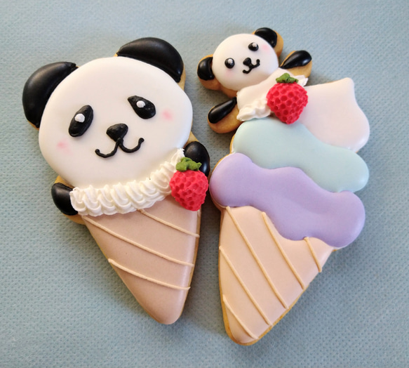 「Creema限定」パンダ来日50周年!パンダのアイスクリームのアイシングクッキー※その他のアニマルでも!※白砂糖不使用 4枚目の画像
