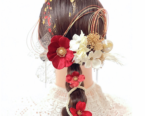成人式 髪飾り 成人式髪飾り レッドホワイトゴールドミックス 卒業式