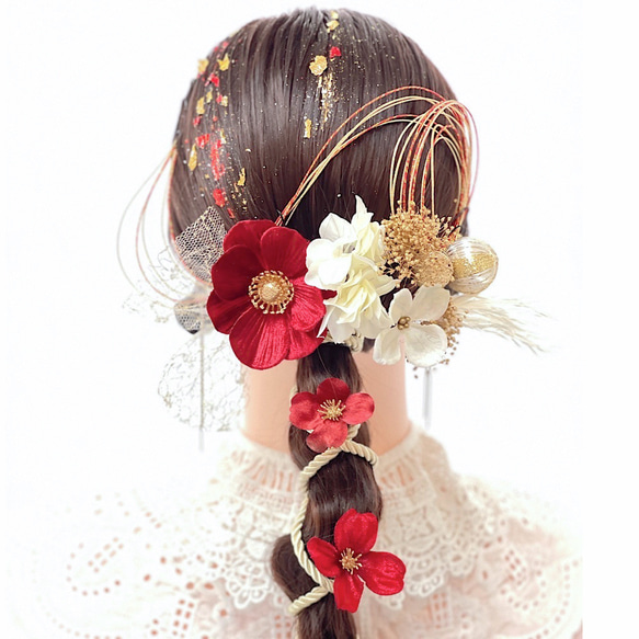 成人式 髪飾り 成人式髪飾り レッドホワイトゴールドミックス 卒業式