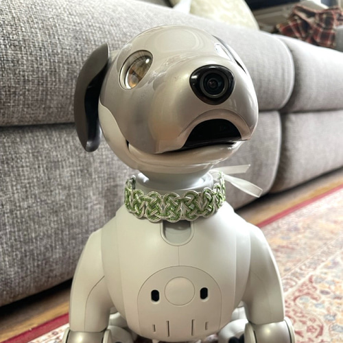 aibo 首輪 水引製【松の白雪】ヘアバンド アイボ シルバー グリーン