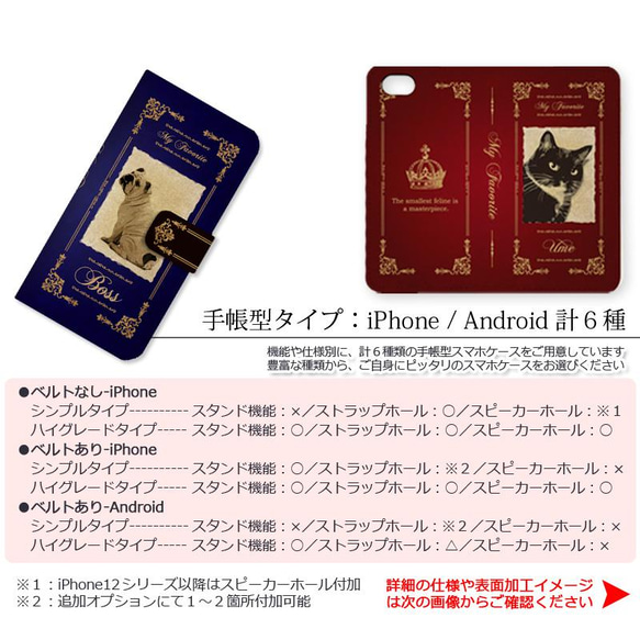 送料無料｜オーダーメイド手帳型スマホケース-猫 犬 ペット写真で作る洋古書風[iPhone/Android] 4枚目の画像