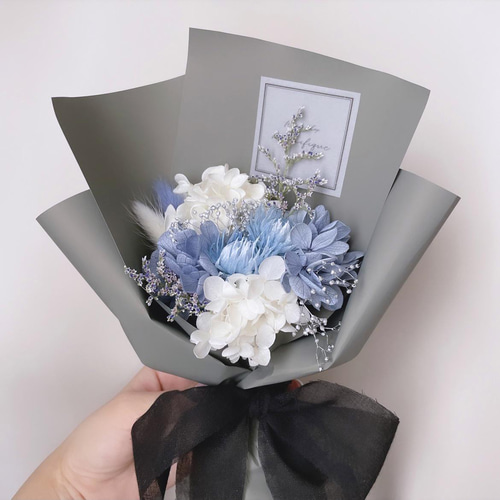 数量限定】再販×21 ブルー系 ラッピングブーケ ドライフラワーと