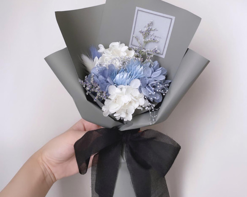 数量限定】再販×21 ブルー系 ラッピングブーケ ドライフラワーと