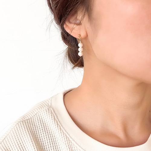 3連 淡水パール スイングピアス/イヤリング(サージカルステンレス  