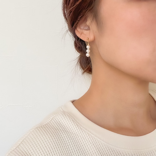 3連 淡水パール スイングピアス/イヤリング(サージカルステンレス