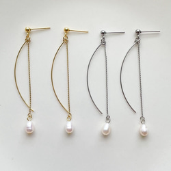 淡水パール×カーブスティック パール ピアス/イヤリング(サージカル