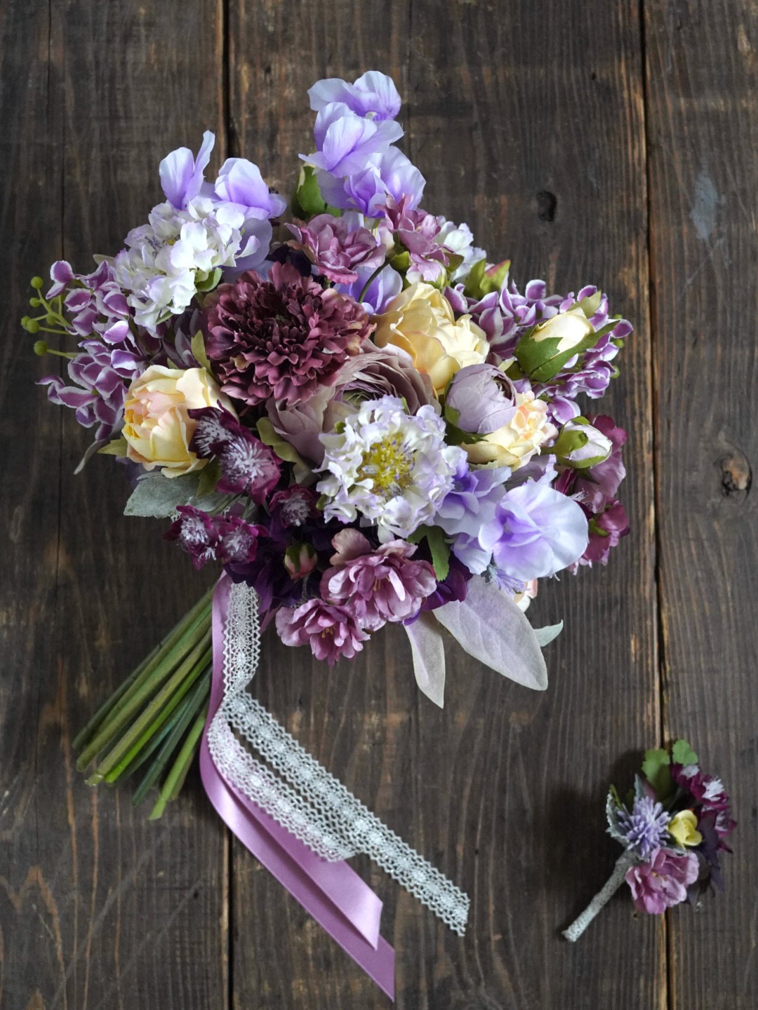 オーダーメイド / アーティフィシャルフラワーのクラッチブーケ ブートニア付