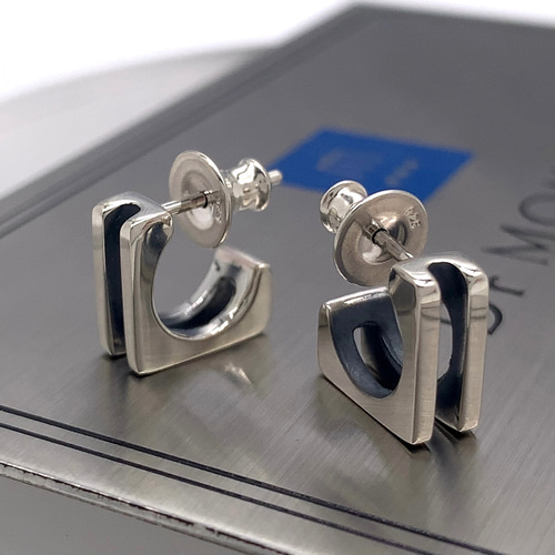 四角 フープピアス メンズ/シルバー925 片耳/セカンドピアス つけっ