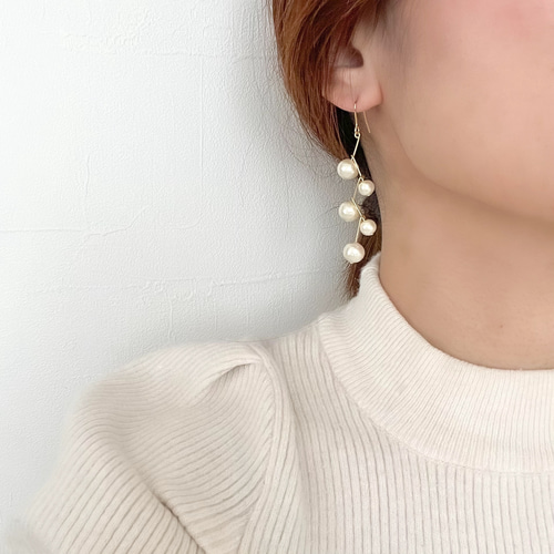 国産コットンパール ジグザグ ピアス/イヤリング サージカルステンレス  