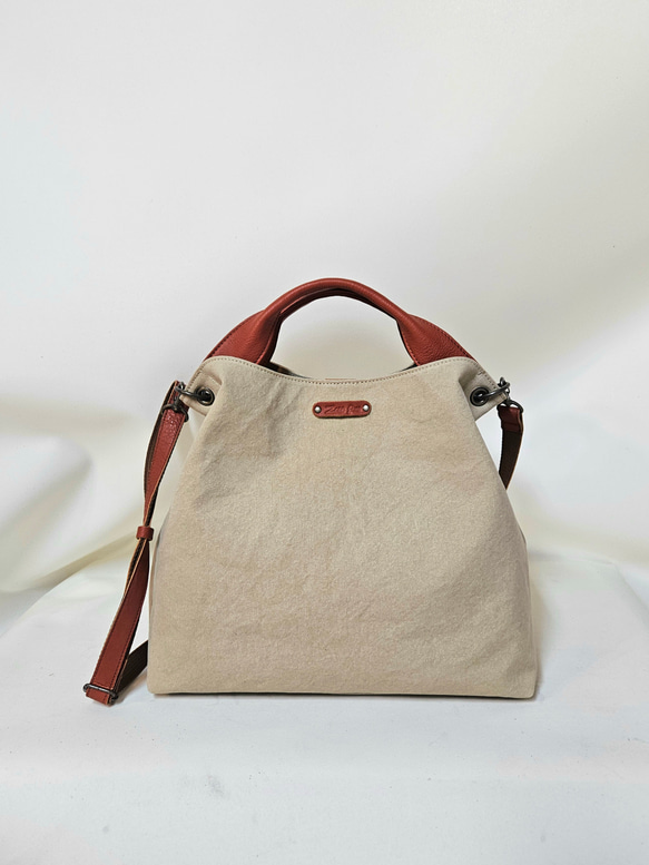 日本製 Zess fino 国産 トートバッグ ショルダーバッグ 本革使用2WAY パラフィン、バイオ加工Ｂ×Ｂ 3枚目の画像