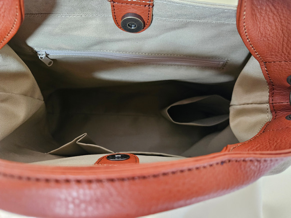 日本製 Zess fino 国産 トートバッグ ショルダーバッグ 本革使用2WAY パラフィン、バイオ加工Ｂ×Ｂ 9枚目の画像