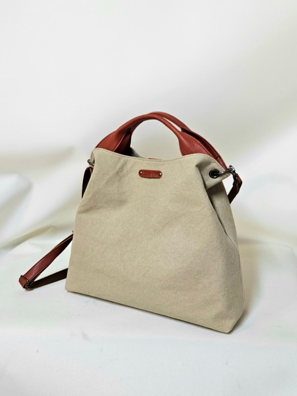 日本製 Zess fino 国産 トートバッグ ショルダーバッグ 本革使用2WAY パラフィン、バイオ加工Ｂ×Ｂ 2枚目の画像