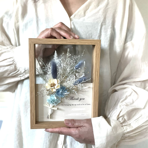 □メッセージ入り置き型フレームnaturalブーケ□ドライフラワー