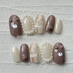 くまさん チェック ガーリー ネイルチップ ネイルチップ（つけ爪