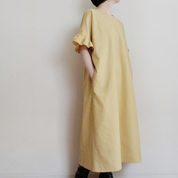 Creema限定　Hirahirasode one piece harf linen canvas 芥子色 2枚目の画像