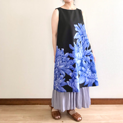 火炬薑的喇叭裙[S~3L]黑色x藍色 第8張的照片