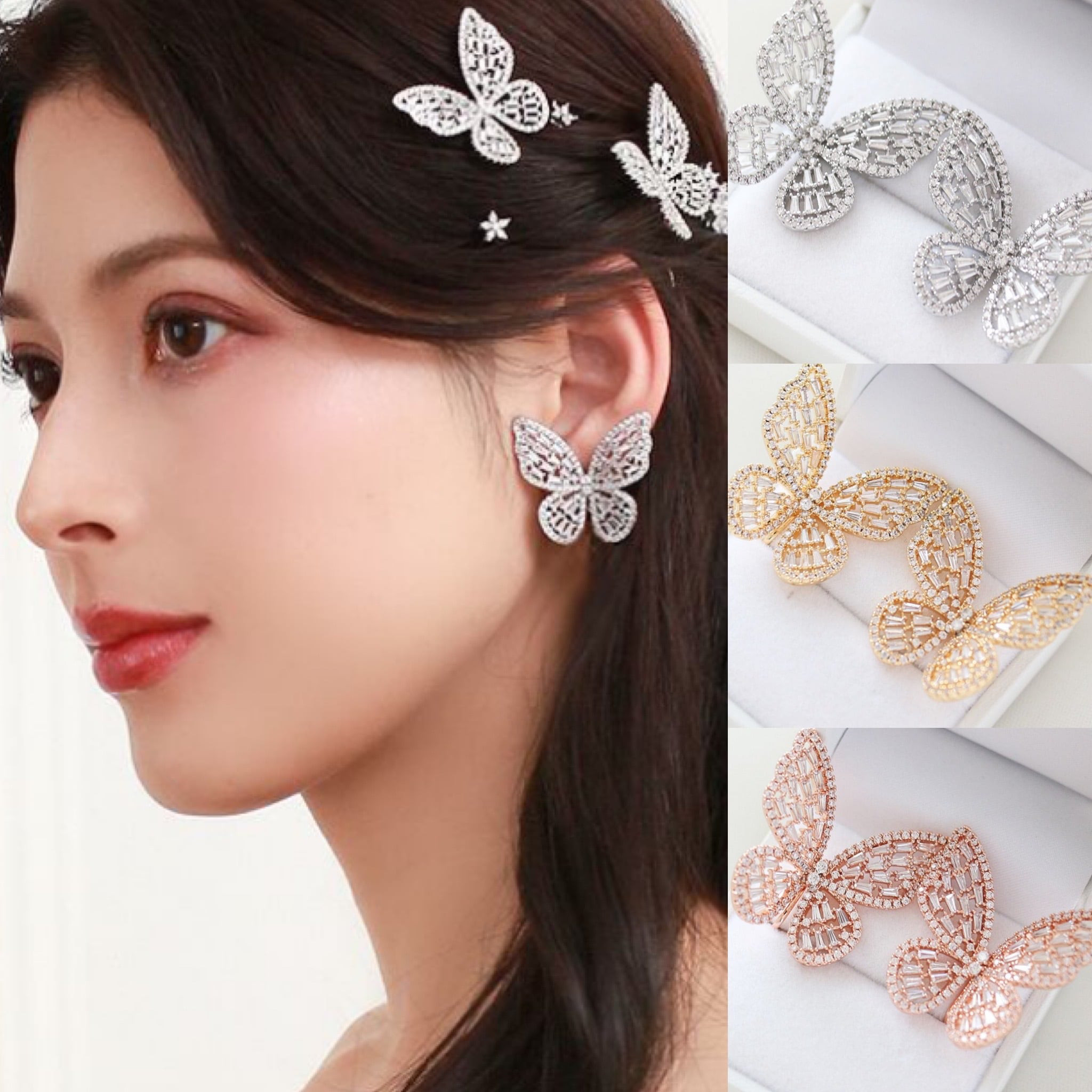 キュービックジルコニア バタフライ ウェディングピアス&イヤリング パピヨンII ブライダルアクセサリー