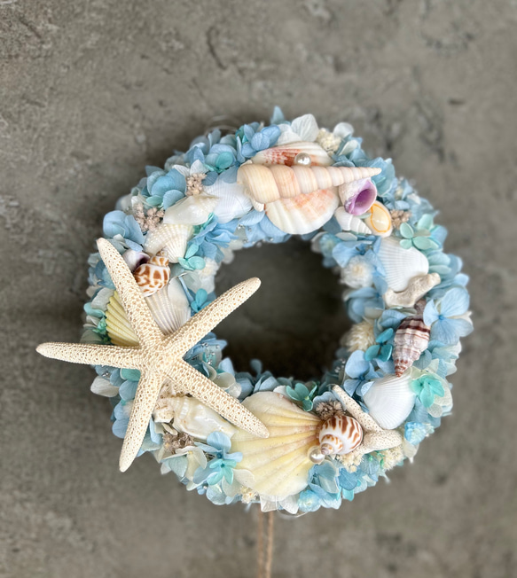 ☆海色サマーリース②☆珊瑚や貝殻にヒトデをたっぷり使ったマリンリース★ 5枚目の画像